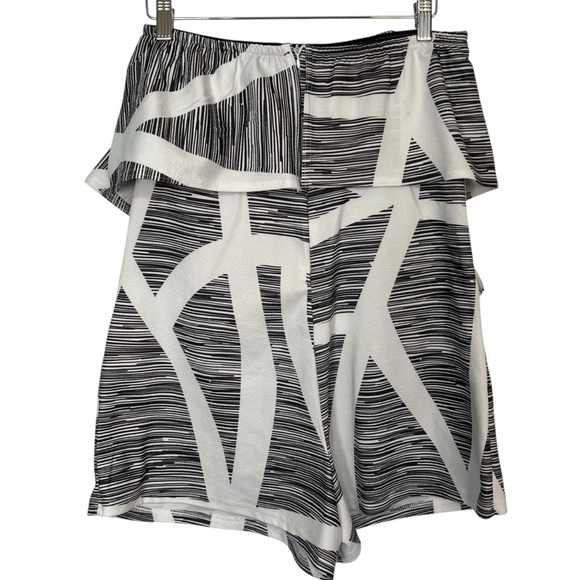 Ecowish Womens Medium Strapless Ruffle White & Dark Gray Abstract Printed Romper - Picture 2 of 5